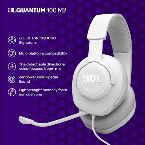 JBL Quantum 100M2 Wired Over-Ear Gaming Headset with Detachable Microphone, JBL QuantumSOUND Signature Sound, 3.5mm Jack Cable, Compatible with Many Platforms, Mute Function, White - Image 3