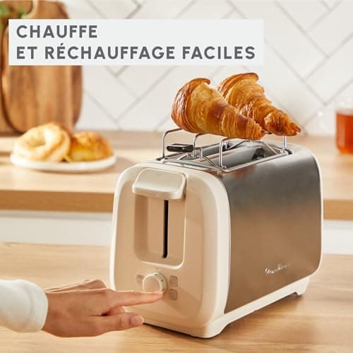 Grille-pain 2fentes, chauffe-viennoiseries Subito, Moulinex, Grillage plus rapide, Économies d'énergie, Design moderne, Inox finition beige, LT5S1AE0, Rise - Image 7