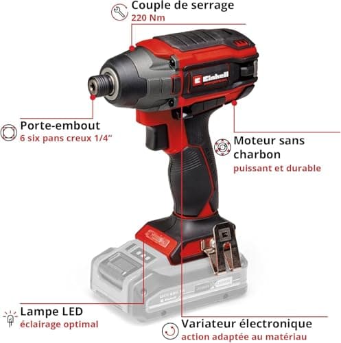 Einhell Professional TP-CI 18-220 Li BL-Solo Power X-Change Cordless Impact Driver (18 V, 220 Nm, Carbon Free Motor, Hex Socket Bit Holder, Variable, Without Battery) - Image 4