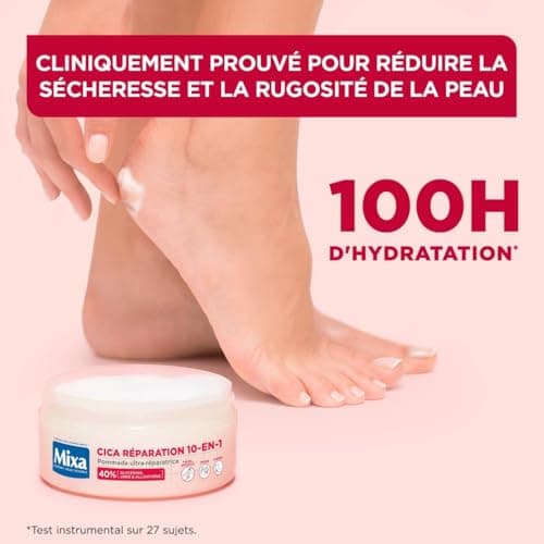 Mixa Expert Peau Sensible - Pommade Ultra-Réparatrice Cica Réparation 10-en-1 - Peaux Extra Sèches et Rugosités - Pieds, Genoux, Mains, Coudes - 100H d'Hydratation - Hypoallergénique - 150 ml - Image 4