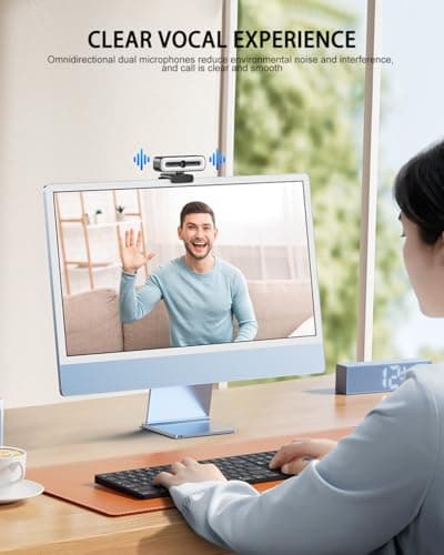 4K UHD Ring Light Webcam for PC, 1080P Web Camera with Dual AI Noise-Cancelling Mics, Auto Light Correction, Privacy Cover, 73°FOV, PDAF Autofocus, Privacy Cover, for Streaming, Conference, Zoom - Image 5