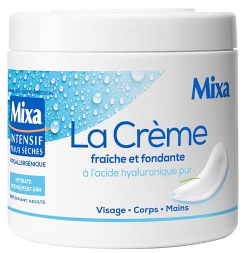 Mixa Intensif Peaux Sèches - La Crème Fraîche et Fondante à l’Acide Hyaluronique Pur - Multi Usages Visage, Corps, Mains, Pieds - Hydratation 24h - Pénétration rapide - Hypoallergénique - 400ml - Image 3