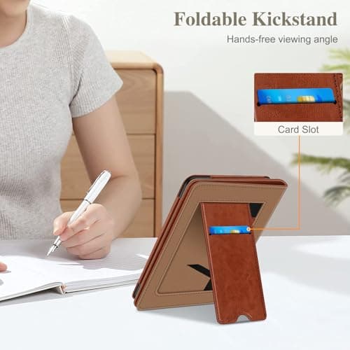 FINTIE Case for 7 inch Kindle Paperwhite (12th Generation, 2024) and Kindle Colorsoft (1st Generation, 2025/2024), Case with Kickstand, Card Compartment & Hand Strap, Vintage Brown - Image 6