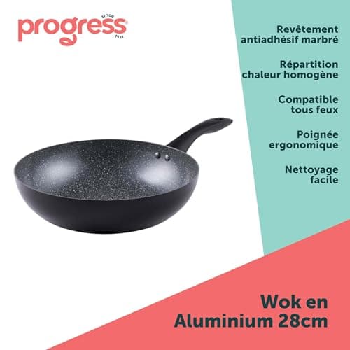 Progress Induction Wok 28 cm Aluminium, Tefal Style Wok Pan with Ceramic Coating, PFAS Free, Professional Quality, Suitable for All Cookers, Premium Design with Ergonomic Handle - Image 4