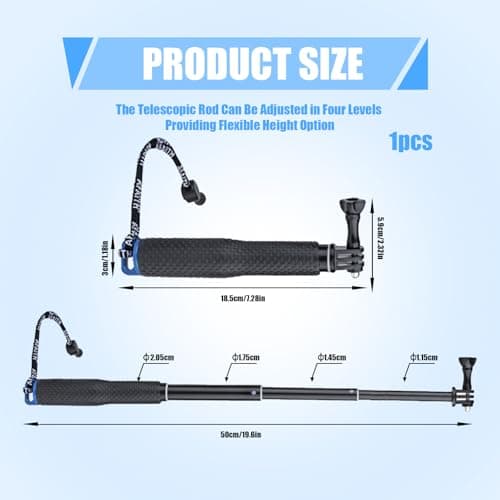 Selfie Stick, 49 cm Waterproof Pole for GoPro Selfie Stick Telescopic Action Selfie Stick Telescopic Waterproof Adjustable Monopod Stick Handle Anti-Slip Stick for Sports Cameras - Image 3
