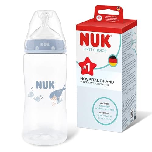 NUK First Choice Baby Bottle | 3+ Months | 300ml | Anti-Colic Bottle | PP | Temperature Control Indicator | Whale | Pack of 1 - Image 2