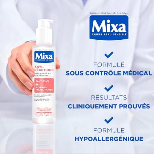 MIXA - Nettoyant Visage Anti-Réactions - Elimine les Impuretés Sans Agresser - Non Moussant, Sans Parfum, Sans Savon - Panthénol + Extraits Probiotiques - Tous Types de Peaux Réactives - 150 ml - Image 7
