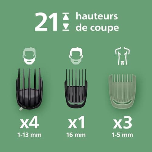 Philips Multigroom série 7000 Tondeuse tout-en-un 16 accessoires – tondeuse pour barbe, cheveux et corps, lames en métal auto-affûtées, 21 hauteurs de coupe (0,5-16 mm), modèle MG7931/15 - Image 6