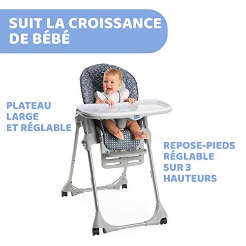 Chicco Polly Easy Adjustable High Chair for Children 6 Months to 3 Years (15 kg), Recliner, with Adjustable Height and Footrest, 4 Wheels, Folding - Pinguin - Image 3