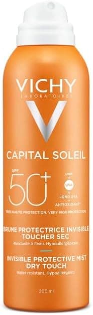 Vichy, Capital Soleil, Brume Solaire Hydratante SPF50, Visage et Corps, Résiste à l'Eau, Protection Très Large Spectre UVA et UVB, Tous Types de Peaux, 200 ml - Image 1