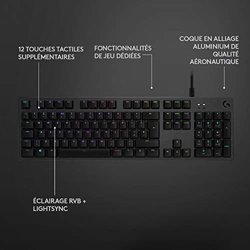 Logitech G 512 Mechanical Gamer Keyboard, Illuminated RGB LIGHTSYNC, Touch Switches GX Brown, Aluminium Alloy 5052, Full Function Keys, USB Relay, French AZERTY – Black - Image 7