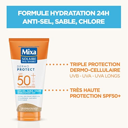 Mixa Solaire Peau Sensible - Lait Soin Solaire Très Haute Protection SPF 50+ UVA, UVA longs, UVB - Anti-Sel, Sable et Chlore - Hydratation 24H - Résistant à l'Eau - Hypoallergénique - 175ml - Image 3