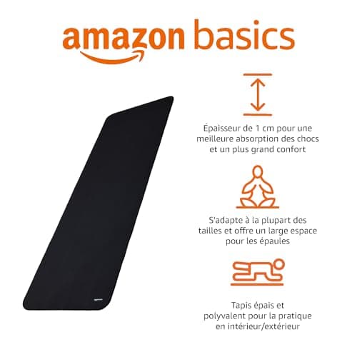 Amazon Basics Tapis de yoga, antidérapant, très épais, d'exercice Pilates, 183 x 61 x 1 cm, Noir - Image 3