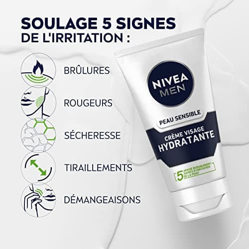 NIVEA MEN Soin Hydratant Extra Doux Peau Sensible (1x75 ml), crème visage hydratante pour homme à la peau sensible et irritée, soin visage homme apaisant 0% alcool - Image 4