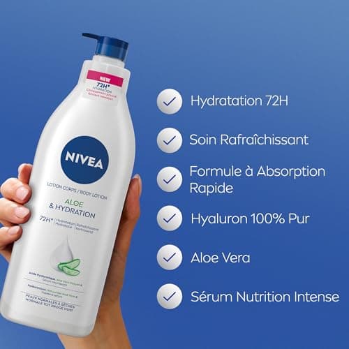 NIVEA Lait corps à l'Aloe Vera Hydratation 72h (1 x 400 ml) - Lait hydratant à l'Acide Hyaluronique pur - Crème hydratante corps rafraîchissante pour peaux normales à sèches - Image 3