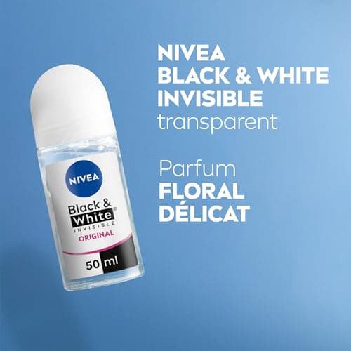 NIVEA Black & White Invisible Roll-On Deodorant (6 x 50 ml), Women's White and Yellow Anti-Fingerprint Deodorant, Anti-Odour & Moisture Antiperspirant, Effective Protection 72 Hours, Alcohol Free - Image 7