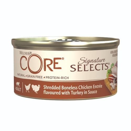 Wellness CORE Signature Selects 24 x 79 g, Chicken/Turkey - Shredded in Sauce for Adult Cats, Cereal Free, Natural, Hypoallergenic, High Protein, High Meat Content, - Image 4