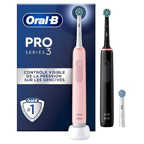 Oral-B Brosses A Dents Electriques Duo Pro 3 Noire Et Rose, Avec 3 Modes De Nettoyage 3D Dont Blancheur, Brossage Avec Des Oscillo-Rotations Et Pulsations, 3 Brossettes De Rechange RondesOral B - Image 2