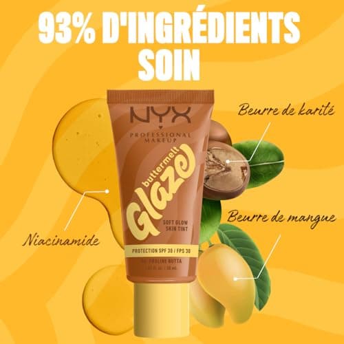NYX Professional Makeup - Moisturizing Foundation SPF30 - Long-lasting for up to 12 hours - 93% Care Ingredients - Vegan Formula - Buttermelt Glaze Tint - Shade : Praline Butta - 30 ml - Image 6
