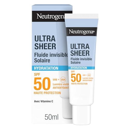Neutrogena – Fluide Solaire Invisible Ultra Sheer Hydratation SPF 50 UVB + UVA (50 ml) – Crème solaire visage antioxydante avec vitamine C – Sec au toucher et absorption rapide, hydratation 24h - Image 2