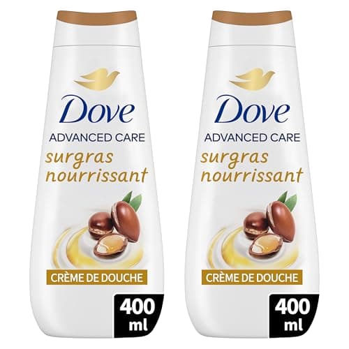 DOVE - Crème de douche Advanced Care Surgras Nourrissant - A l'huile d'argan - Testé dermatologiquement - Sensation de peau douce pendant 24h (lot de 2x 400ml) - Image 3