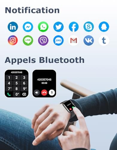 GRV Smart Watch Men Women Call Bluetooth Sport Smartwatch Compatible with Samsung Huawei Xiaomi Android iOS Pedometer Watch Heart Rate Monitor Waterproof IP68 Notification Stopwatch Black - Image 8