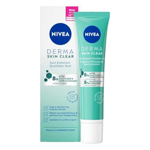 NIVEA Derma Skin Clear Daily Exfoliating Night Care (1 x 40ml) - Night Care 8% Salicylic & Glycolic Acids and Niacinamide - Anti-Blackhead Face Cream for Blemished Skin - Image 2