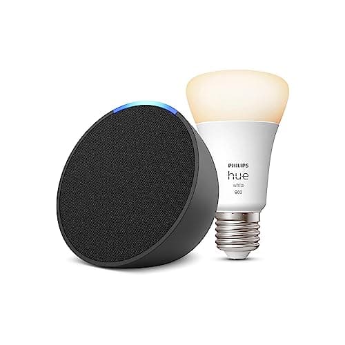 Echo Pop | Anthracite + Philips Hue White ampoule connectée (E27), Fonctionne avec Alexa - Kit de démarrage Maison connectée - Image 2