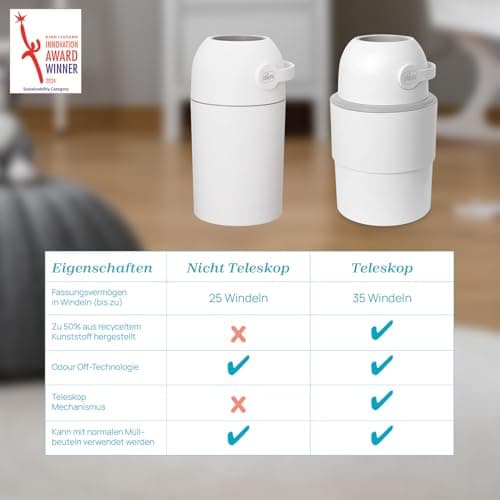 Chicco Telescopic Nappy Bin, Compact Odour Proof, Nappy Disposal, Foldable and Space-Saving Bin, No Need for Refills, Uses Normal Bin Liners, White - Image 8