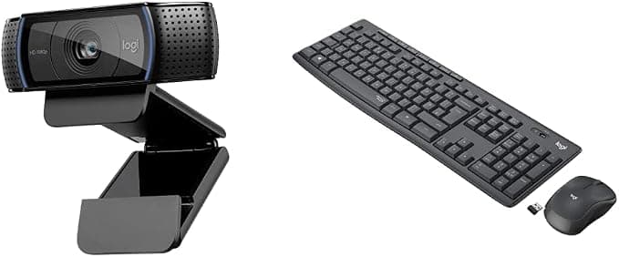 Logitech Webcam C920 HD Pro, Small, Agile, Adjustable, Full HD 1080p Video, Gaming Streaming + Logitech MK295 Wireless Keyboard Mouse Set, Nano USB Receiver, French AZERTY Keyboard – Black - Image 1