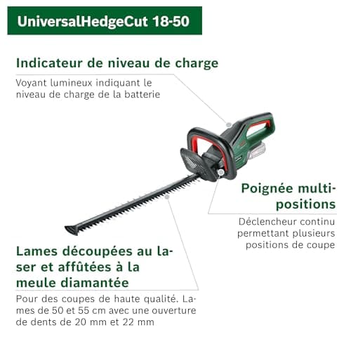 Bosch Cordless Hedge Trimmer - UniversalHedgeCut 18V-50 (1 x 2.5 Ah Battery, 18V System, Blade Length 50 cm, Delivered in a Cardboard Box) - Image 5