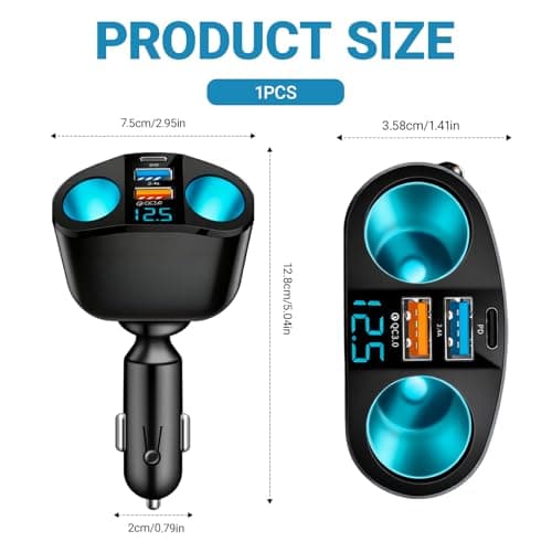 USB Cigarette Lighter, Car Phone Charger, Dual Cigarette Lighter Adapter 120W PD3.0 2.4A, Suitable for Mobile Phones, Tablets and On-Board Cameras - Image 3