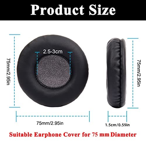 Yizhet 1 Pair 75mm Replacement Ear Pads for Sony, Philips, ATH Headphones - Comfortable Foam - Diameter: 75mm, Black - Image 4