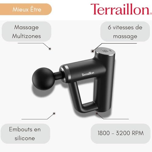 TERRAILLON - FITNESS MASSAGER - Multi-zone muscle massage gun, 6 massage speeds 1800-3200 RPM, Relieves and relaxes muscles, muscle recovery, 4 tips, USB-C. - Image 3