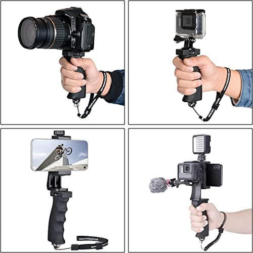 2 in 1 Ergonomic Hand Grip Stabilizer Smartephone Sports Camera Stand Kit Portable Handle for Youtube Tiktok Travel Video Vlog Compatible with Gopro iPhone - Micro/Video LED Light Adaptable - Image 6