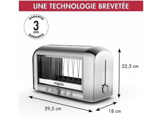 Magimix Grille-Pain - Vision - Toaster 2 Tranches avec fenêtre panoramique, quartz infrarouge, Acier Inoxydable - 1450 W, Noir - Image 4