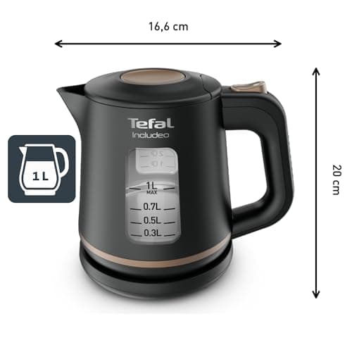 Tefal Electric kettle 1 L, quick boiling, removable anti-limescale filter, ergonomic handle, 2 water level windows, 360° base, Includeo, black, KI533811 - Image 5