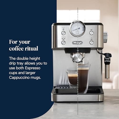 De'Longhi Linea Classic EM450.M Manual Coffee Machine with Steam Steam, Espresso Machine with Barista Pump, Cappuccino Nozzle, Double Wall Filter, 15 Bar, Cup up to 13 cm, Steel - Image 8