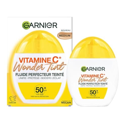 GARNIER - SkinActive Vitamine C - Fluide Perfecteur Teinté Wonder Tint SPF50+ - Soin Teinté Visage Protecteur - Unifie, Hydrate & Réduit les Taches Brunes - Tous Types de Peaux - Teinte Medium - 40 ml - Image 2
