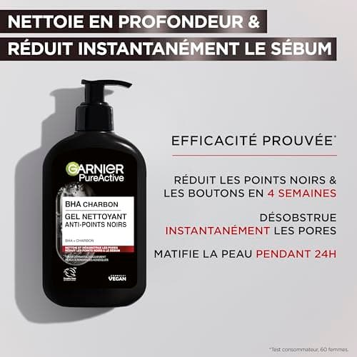 Garnier Pure Active - Gel Nettoyant Charbon - Réduit Points Noirs & Boutons - Nettoie & Désincruste les Pores - BHA & Charbon - Vegan & Cruelty Free - Peaux à Tendance Acnéiques - 250 ml - Image 3