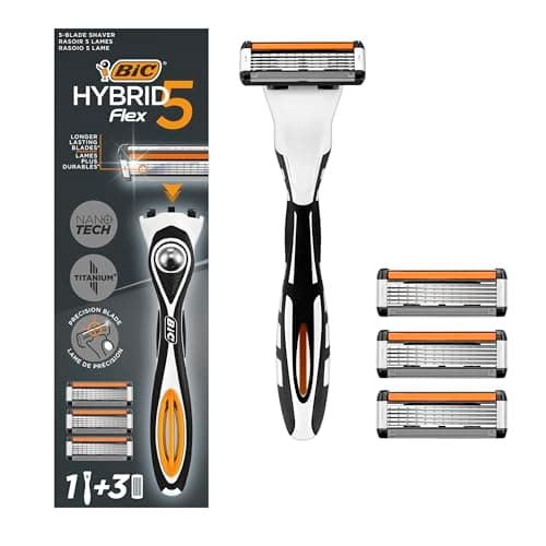 BIC Hybrid 5 Flex Men's Rechargeable Razor with Handle and Refills with 5 Nanotech Titanium Blades - Box of 1+3 - Image 3