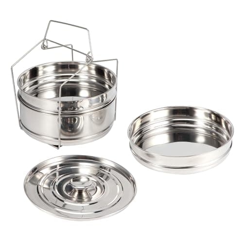 Stackable Stainless Steel Insert Pans, 6Qt Instant Pots Accessories 3 Tier Steamer Cooker Pot Set Cook Food Pressure Pot Accessories - Image 5