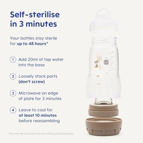 MAM Easy Start Self Sterilising MAM Size 2 Medium Flow Anti-Colic Bottles + 1 Size 3 Fast Flow Teat (Blue) - Image 6