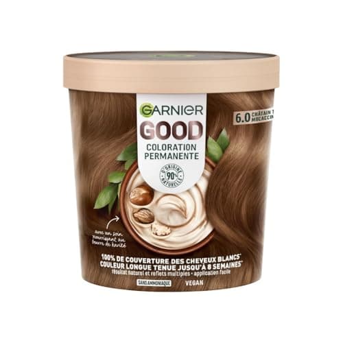 Garnier - Coloration Permanente - Sans Ammoniaque - 90% d'Ingrédients d'Origine Naturelle - Formule Vegan - Beurre de Karité - 100% Couverture Cheveux Blancs - Châtain Très Clair Mocaccino (6.0)- Good - Image 2
