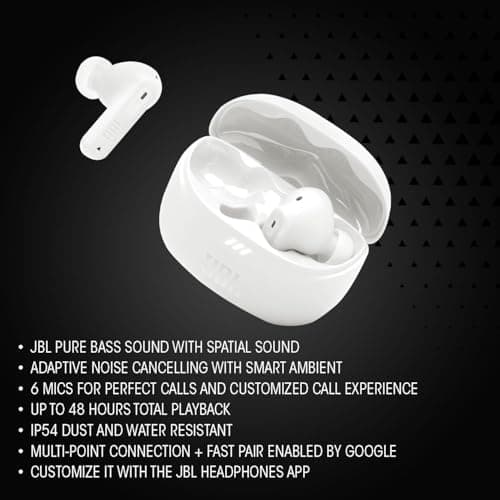 JBL Tune Beam Ghost 2, Wireless Bluetooth Earbuds, Noise Reduction, 48 Hours Battery Life, IP54 Water and Dust Resistance, Multi-Point Connection, Black Ghost - Image 3