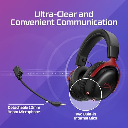 HyperX Cloud III S - Casque de Jeu sans Fil multiplateforme 2,4 GHz Bluetooth - Autonomie jusqu'à 120 Heures - 2,4 GHz - Pilote d'inclinaison de 53 mm - Microphone Amovible de 10 mm - Noir - Image 7