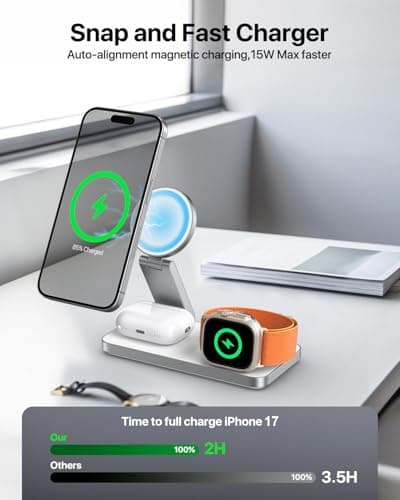 EXW Charging Station for iPhone 17 16 15 14 13 12 Pro/Max/Plus, Apple Watch 9 8 SE 7 6 5 4 3 2, Airpods 2/3/Pro, Mag-Safe Charger Charging Station, Fast Wireless Charger (White) - Image 3