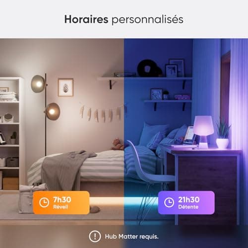Nanoleaf Matter Essentials Pack de 2 Wifi Ampoules LED E27 Connectées RGBW - Lampes Intelligentes, Horaires personnalisés， Contrôle par App/Voix (Compatible Alexa, Apple, Google), Salon Bureau Gaming - Image 6