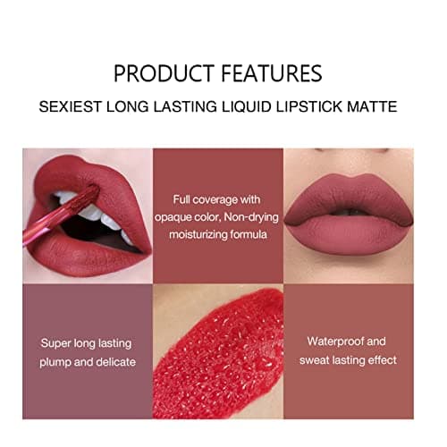 10 Couleurs Rouge à Lèvres Liquide Mat nude ensemble velouté longue durée antiadhésif tasse, rouge à lèvres imperméable et durable (01) - Image 6