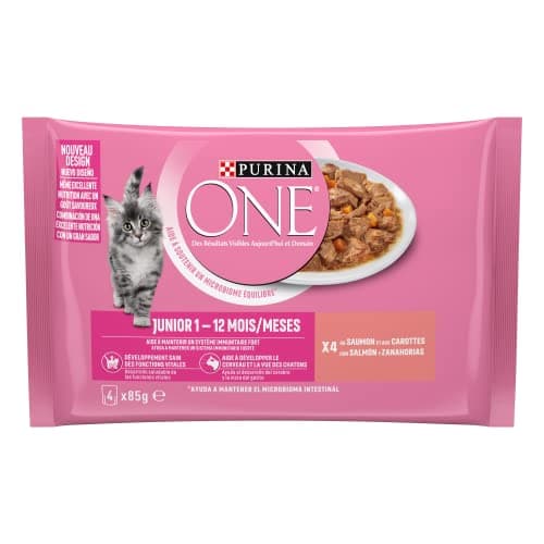 PURINA ONE Junior Salmon Tapered Kitten Meal Bag 4 x 85g - Image 3